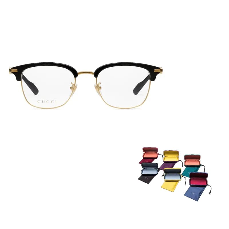 GUCCI Metal Acetate Rectangular Eyeglass Frames Gold/Black Gold/Black