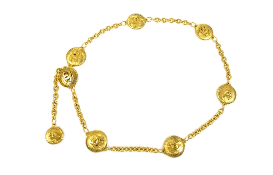 CHANEL Logo Identification GoldPlated Waist Chains Gold Width 3.3CM