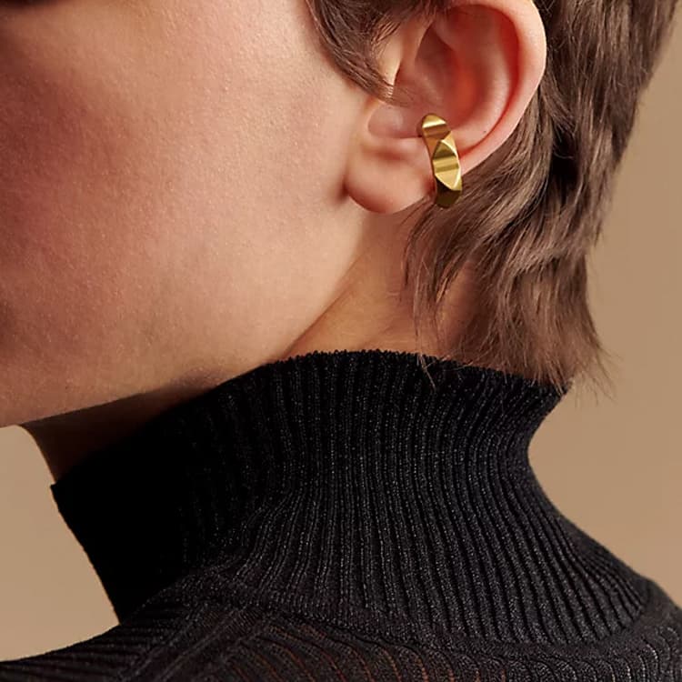HERMES Aluminum Alloy, Metal Clip On Earrings Gold