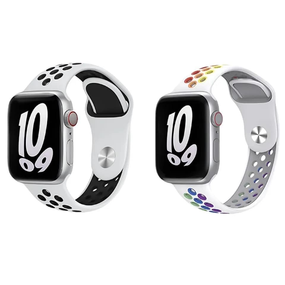 Zhongwo Watch Bands Apple silicone strap black white * white rainbow