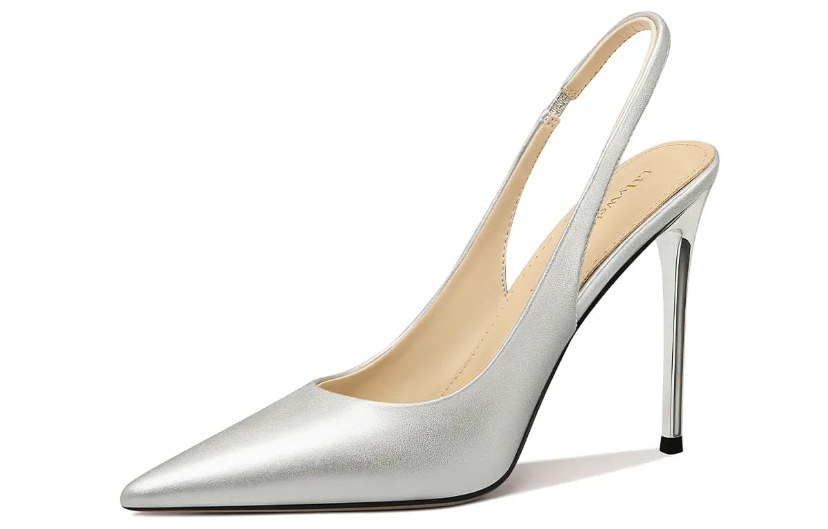 Lily Wei Microfiber Slim Heel Black Silver Matte