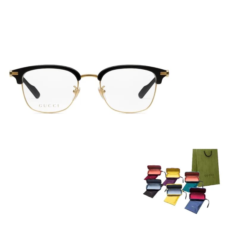GUCCI Metal Acetate Rectangular Eyeglass Frames Gold/Black Gold/Black