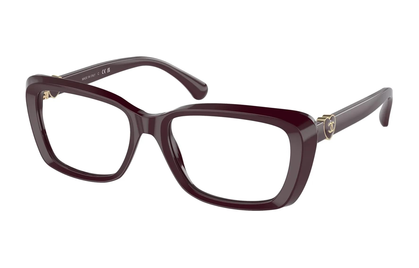 CHANEL Plastic Rectangular Eyeglass Frames Red Red