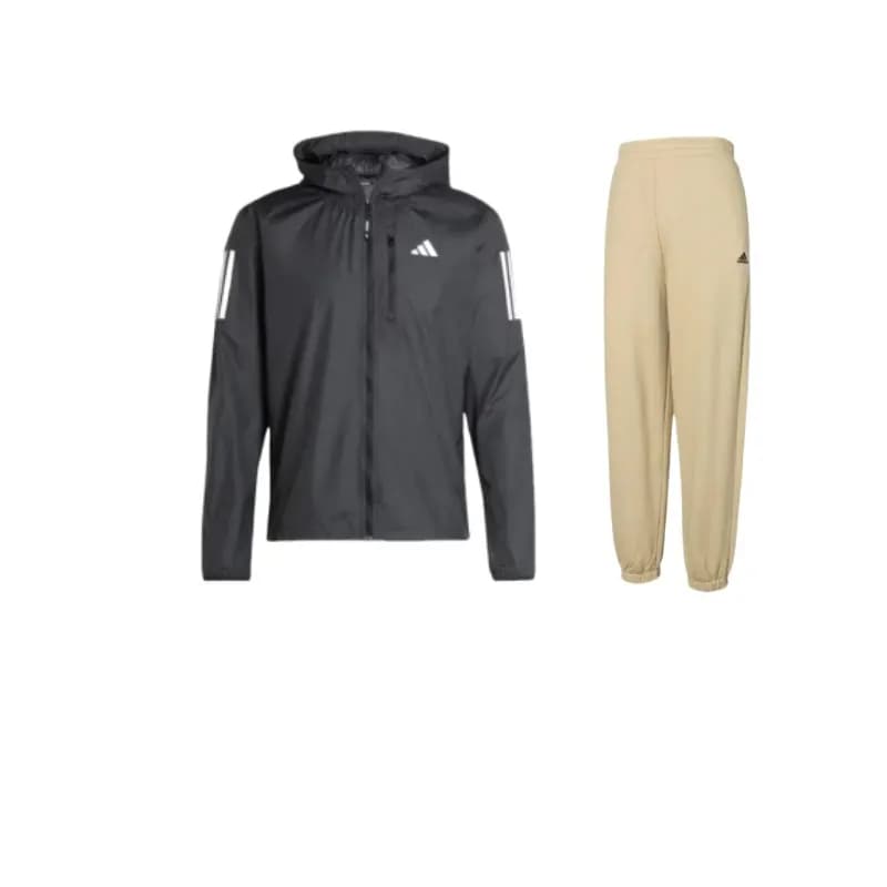 Adidas Own The Run Jacket Sportswear Set (Black Top+Light Khaki Bottom)