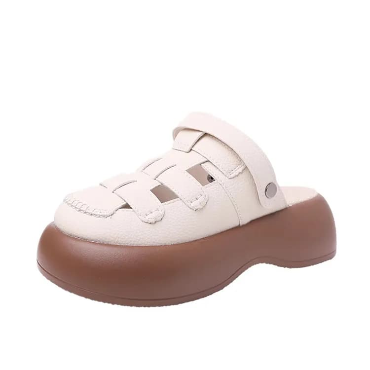 LIANGHUO Closed Toe Slippers Beige Ecru