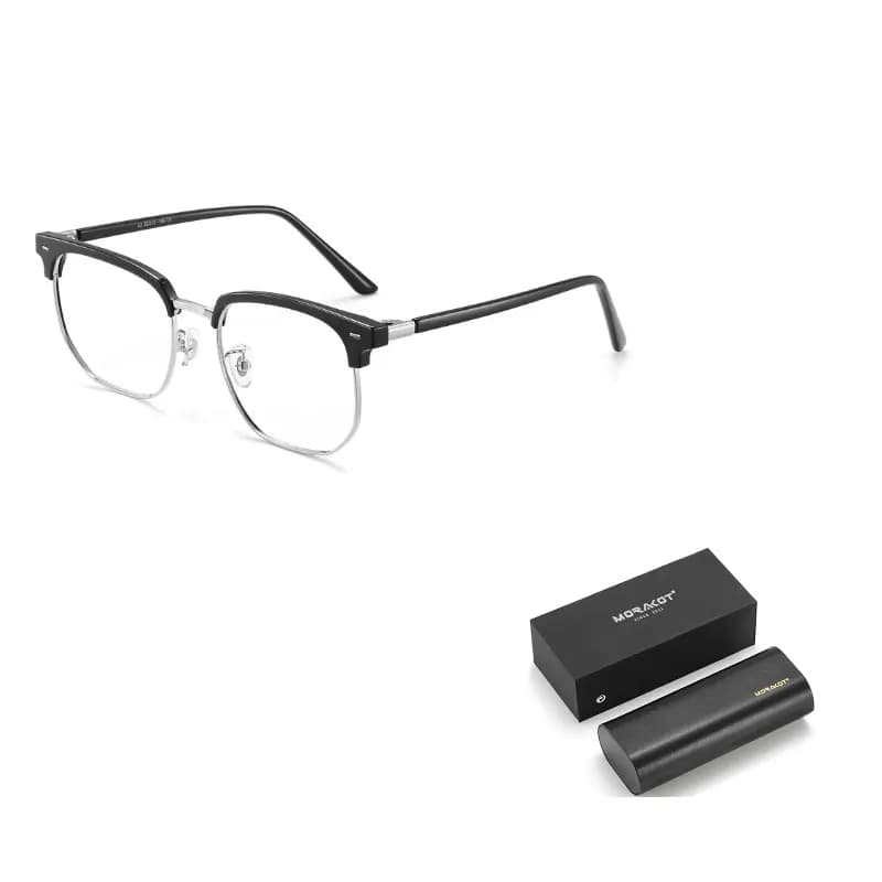 Morakot Alloy TR/Memory Plastic Browline Eyeglass Frames Black Silver Frame
