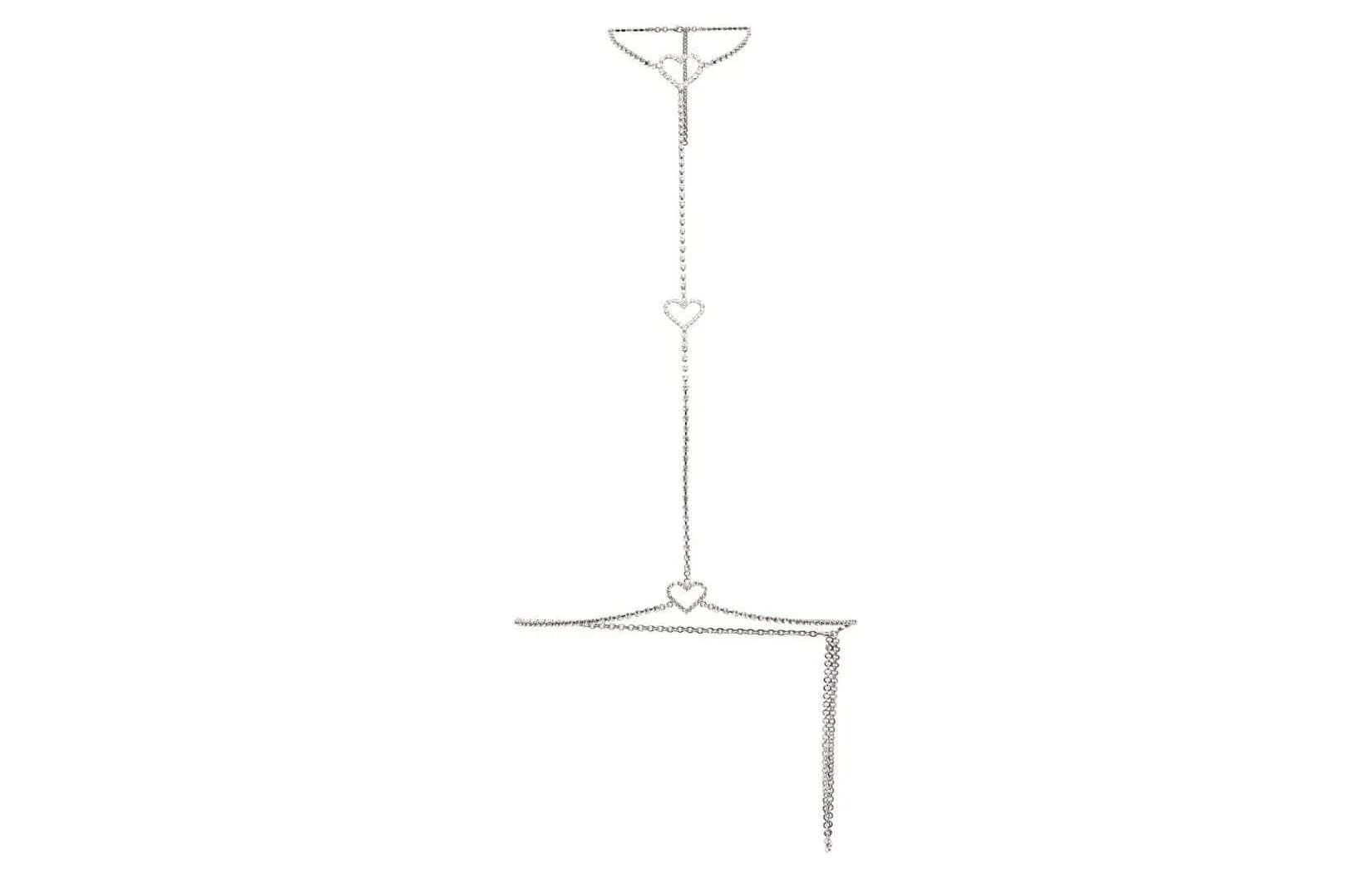 Alessandra Rich Crystal Heart Body Harness Silver