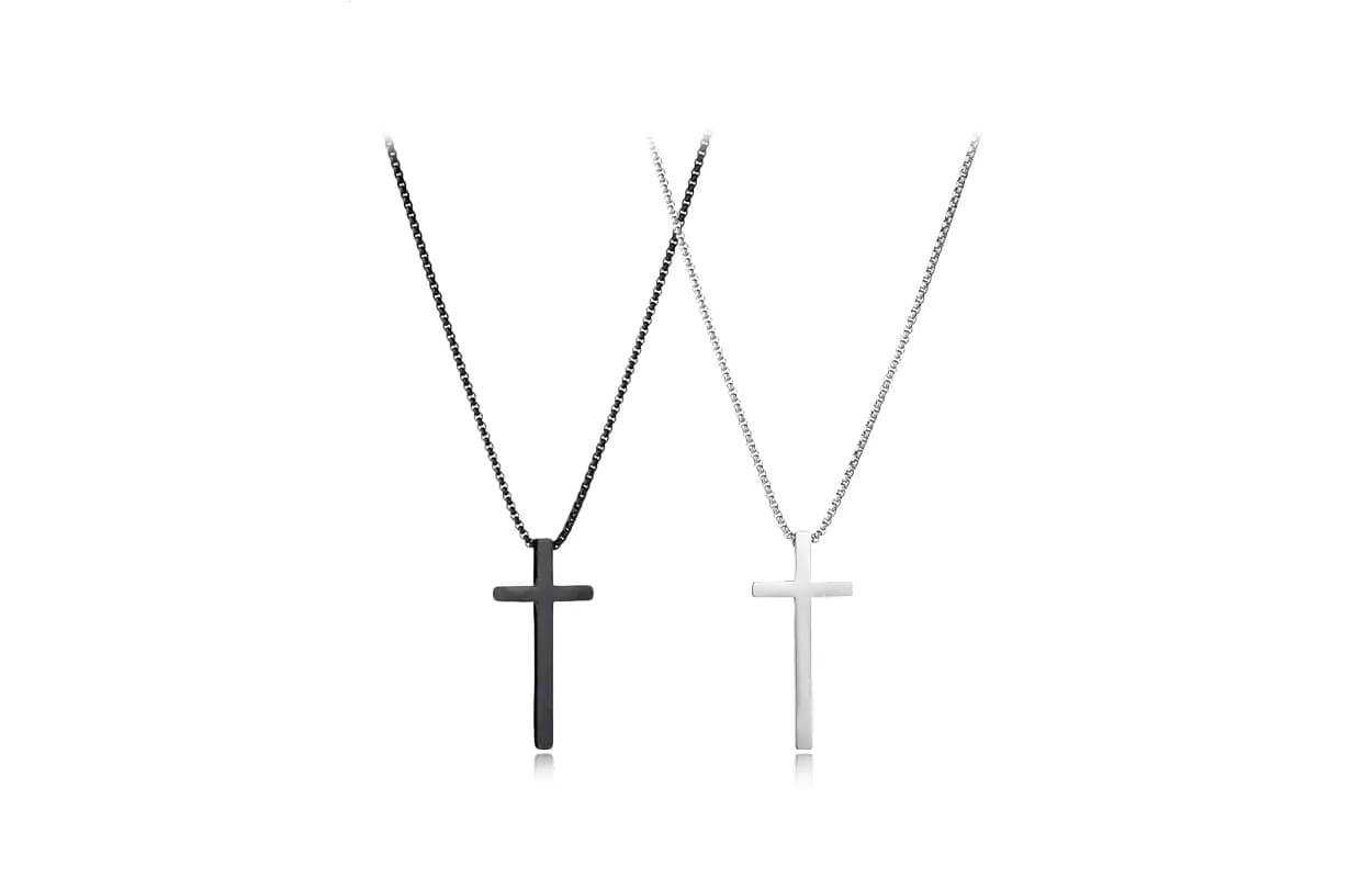 Silver + black cross necklace pair