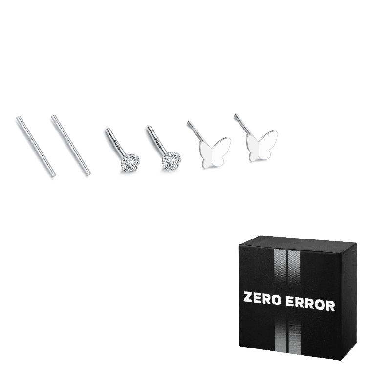 3 pairs of 11mm ear sticks + 2mm round zirconium + small butterfly