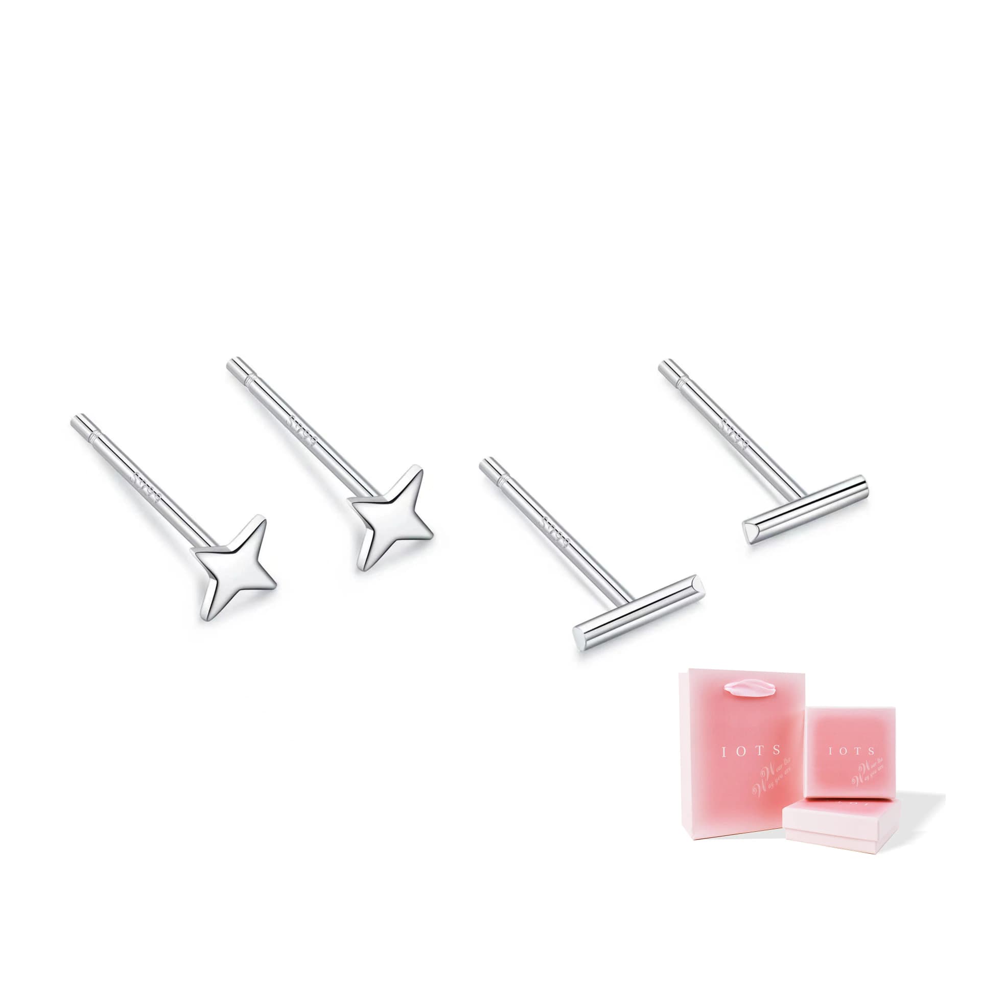 Set of 3 pairs of stud earrings [S999 silver]