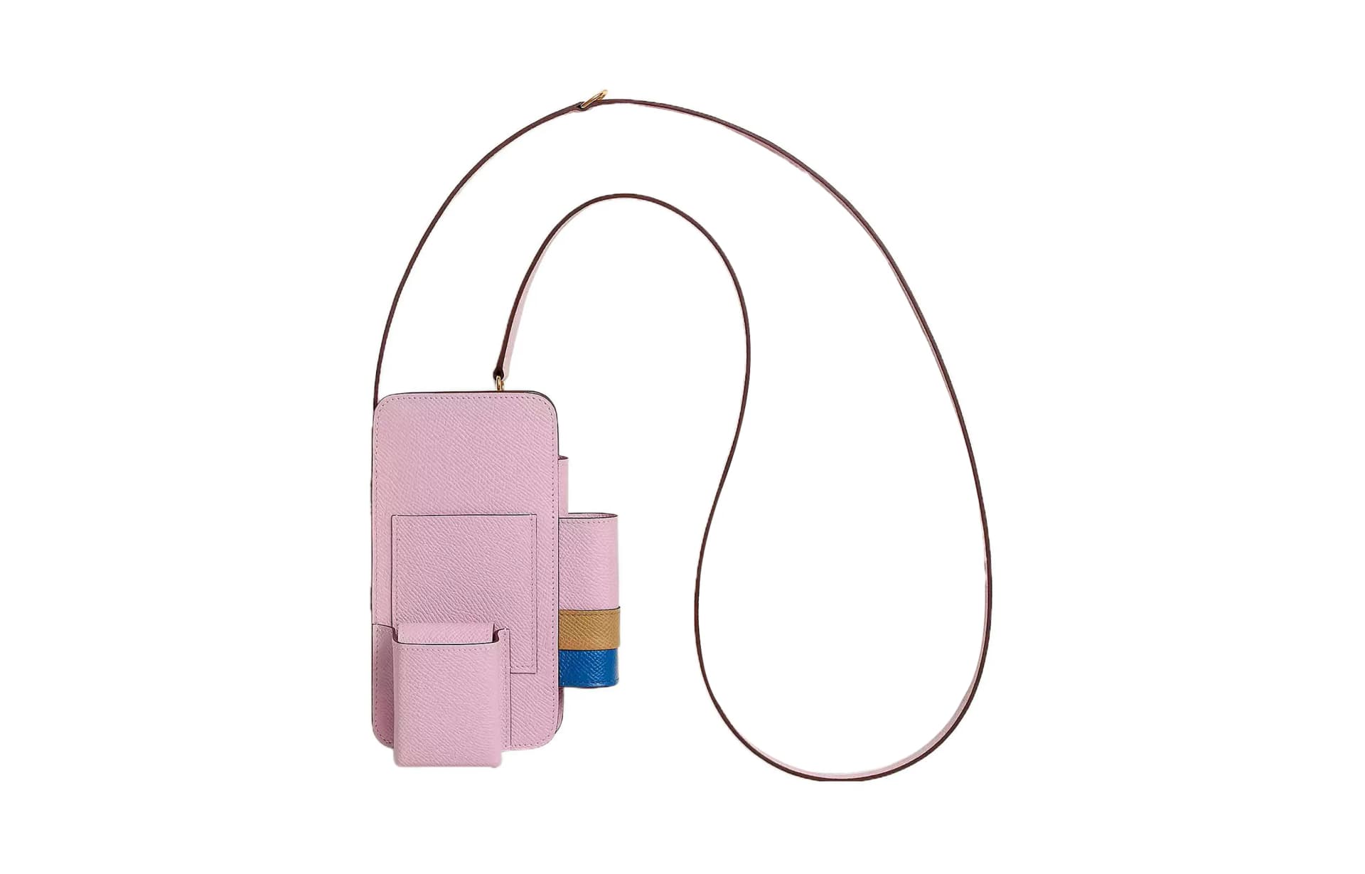HERMES Hermèsway Epsom Calfskin Cell Phone Pouch Brocade Green/Pastry Color/French Blue Box Included