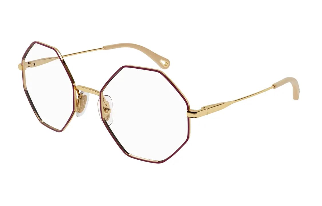 Chloe Metal Irregular Shape Eyeglass Frames Burgundy Burgundy