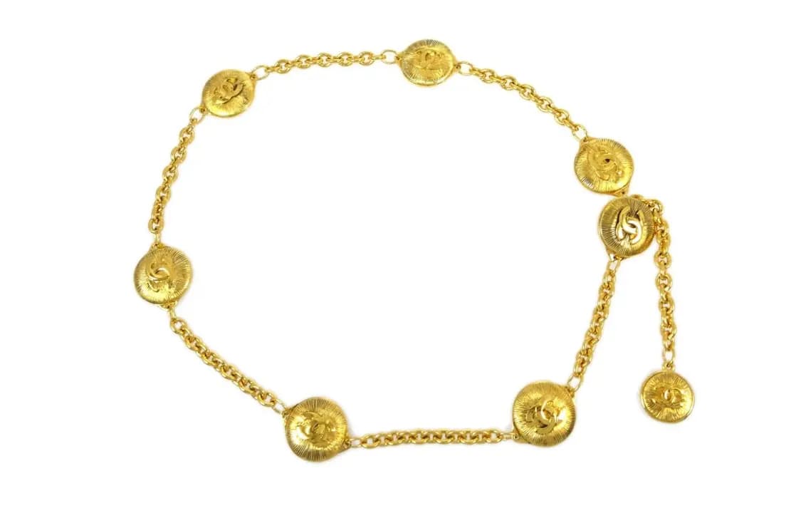 CHANEL Logo Identification GoldPlated Waist Chains Gold Width 3.3CM Gold
