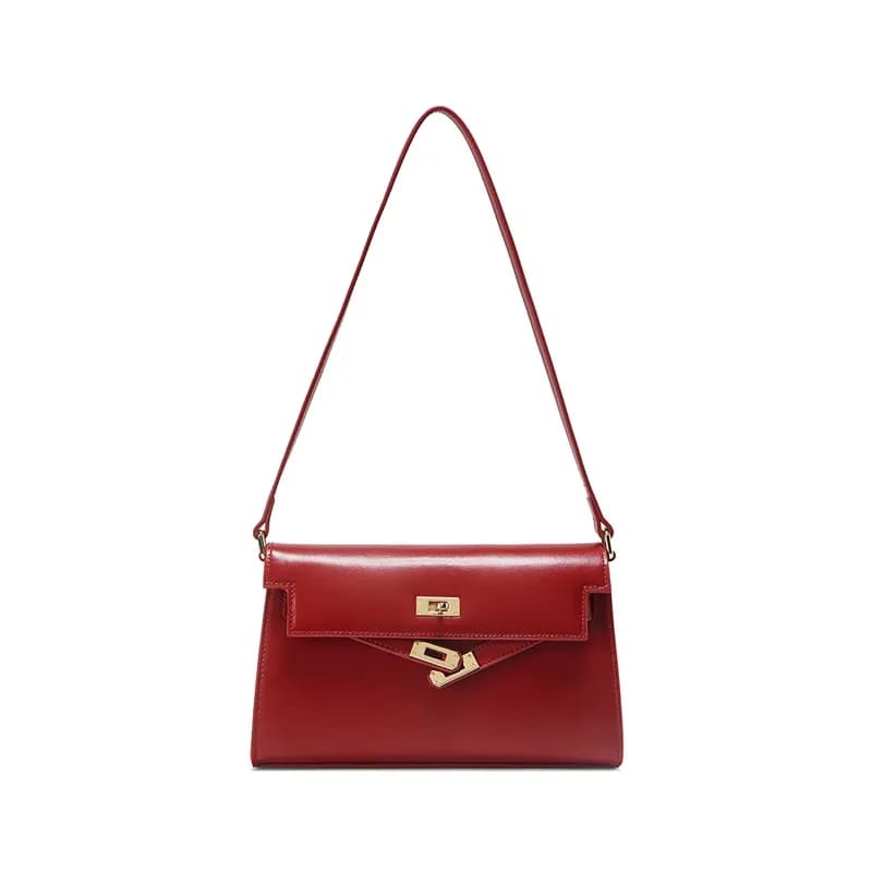 Teenmix Cow Kelly Bag Shoulder Bag Crossbody Bag Medium Size Brown/Black/Red