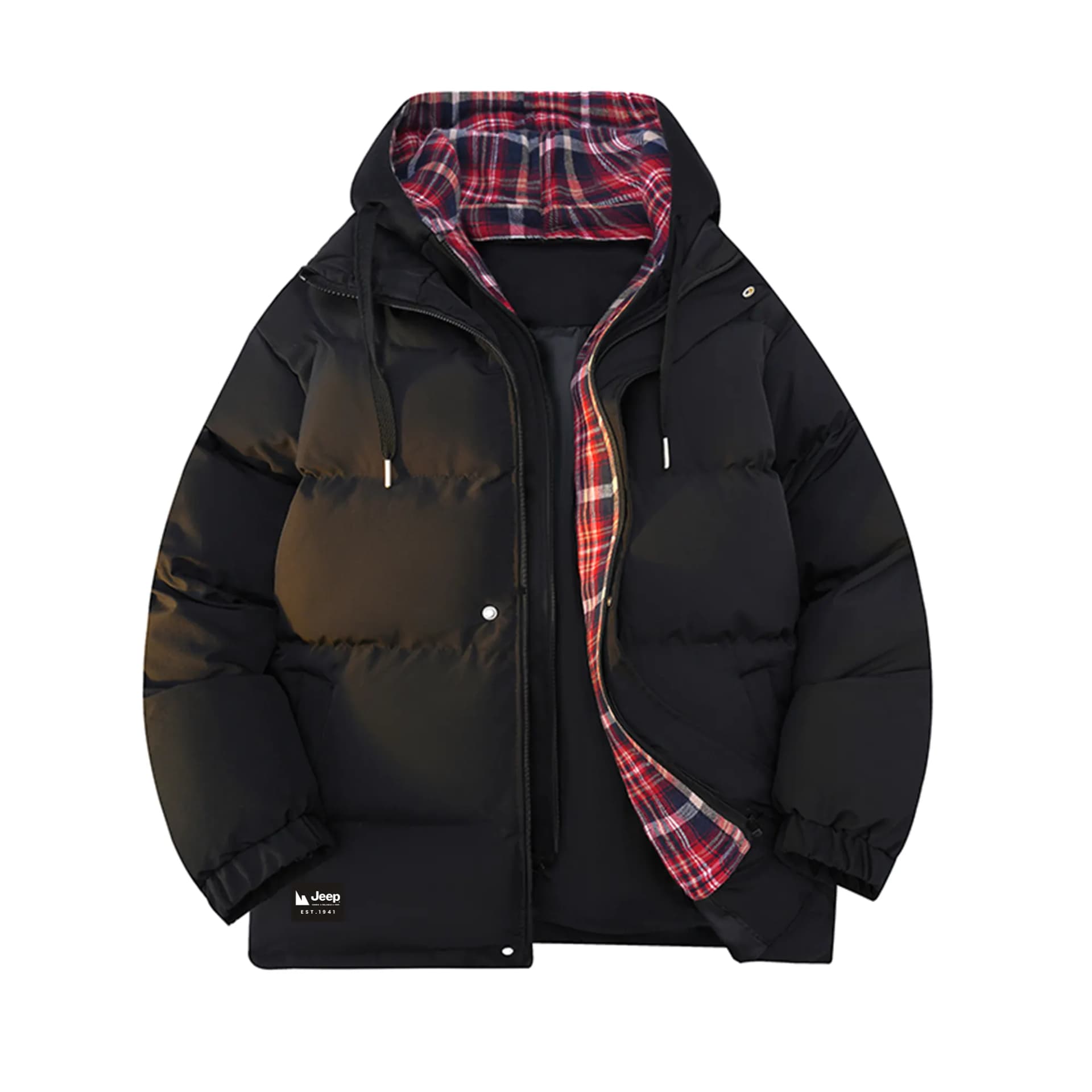 Jeep Puffer Jackets Black (Black Grid Hats & Caps Detachable)