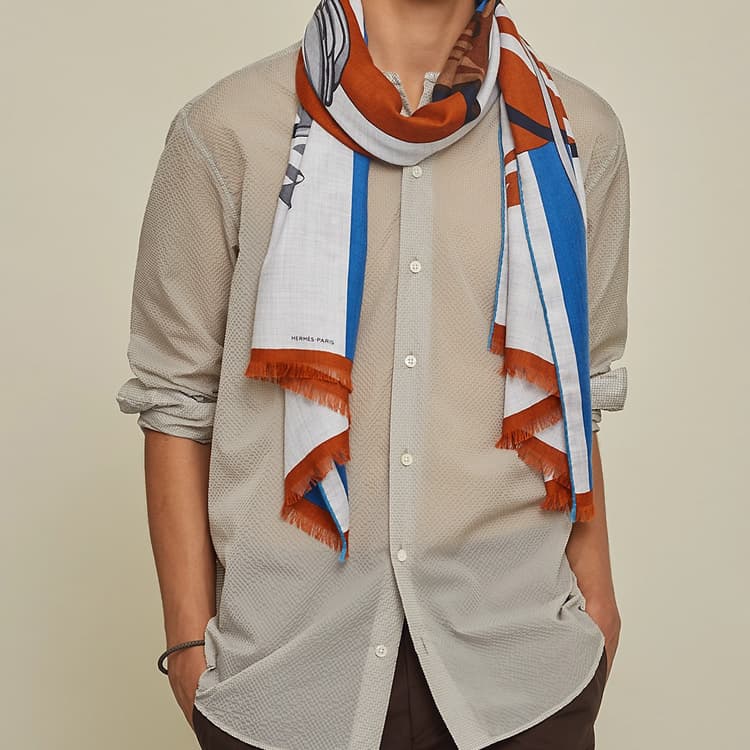 HERMES Silk Men Mixed Gray/Caramel/Gray