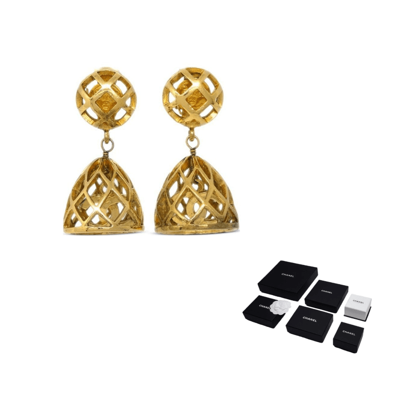 CHANEL Pre Owned 1990 2000s Birdcage Clip on Earrings Gold