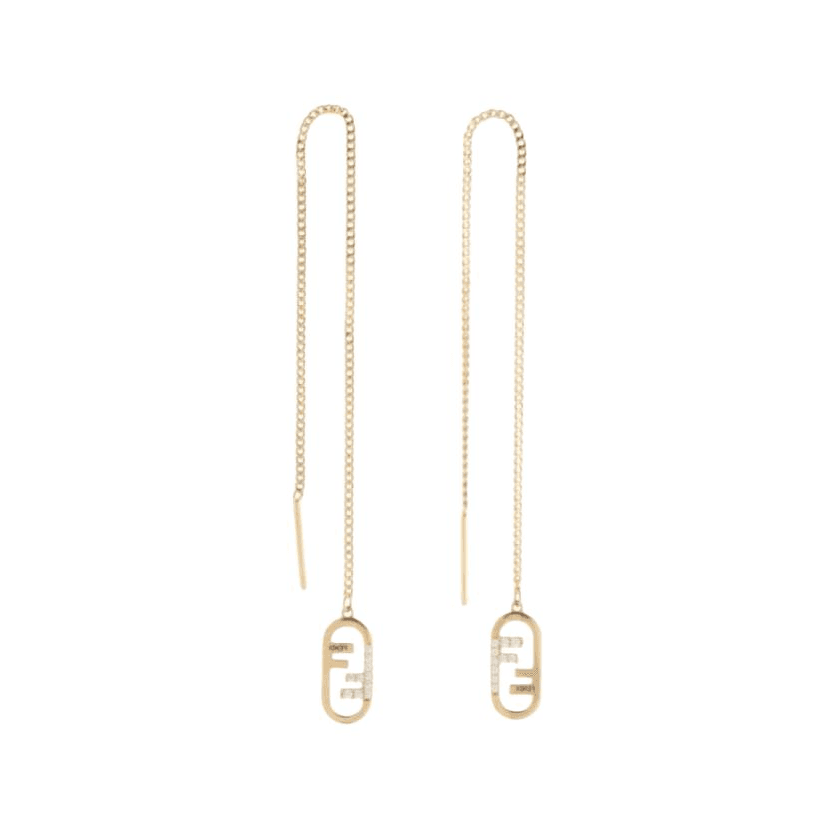 FENDI Bronze Zirconia Metal Crystal Drop Earrings Gold