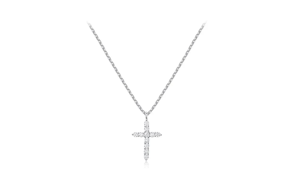 Inkopper Titanium Steel Necklaces Silver Full Diamond Cross Necklace