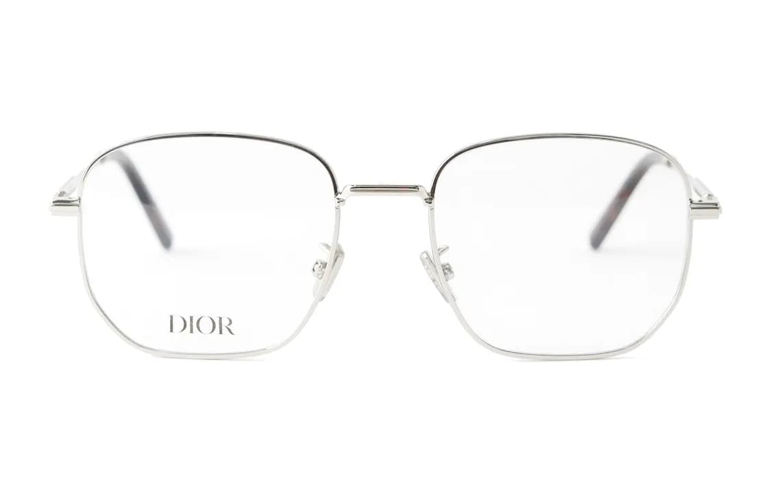 DIOR Metal Tortoiseshell Acetate Fiber Irregular Shape Eyeglass Frames Silver Silver