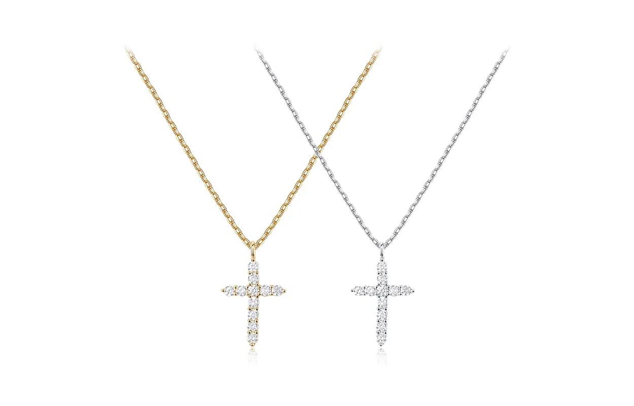 Inkopper Titanium Steel Necklaces A pair of silver + gold full diamond necklaces