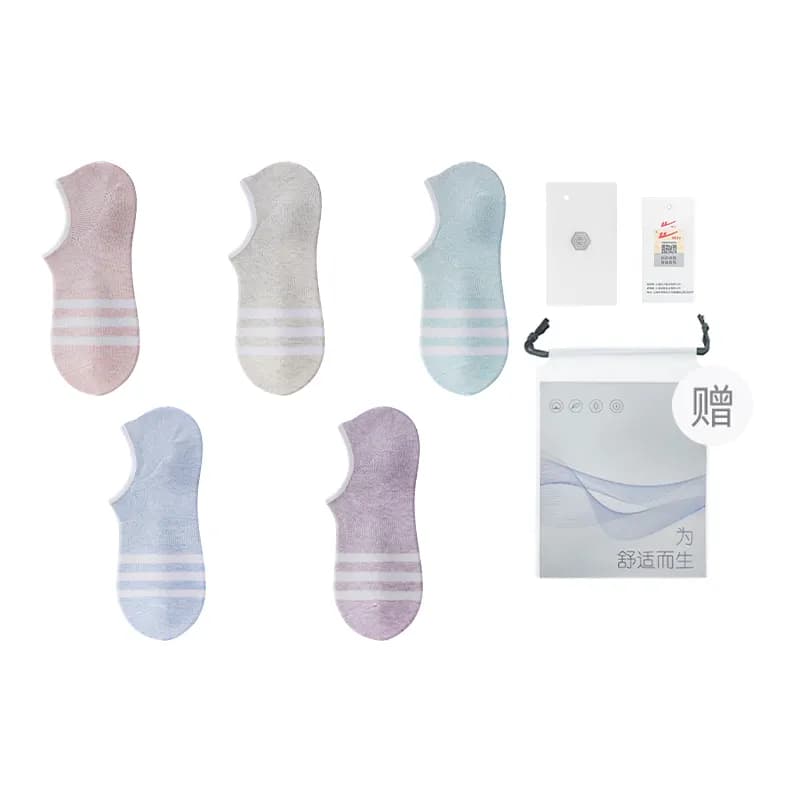 Warrior No Show 5 Pack Gift Box Set Light Pink, Apricot, Light Green, Light Blue, Light Purple[5 Pack]