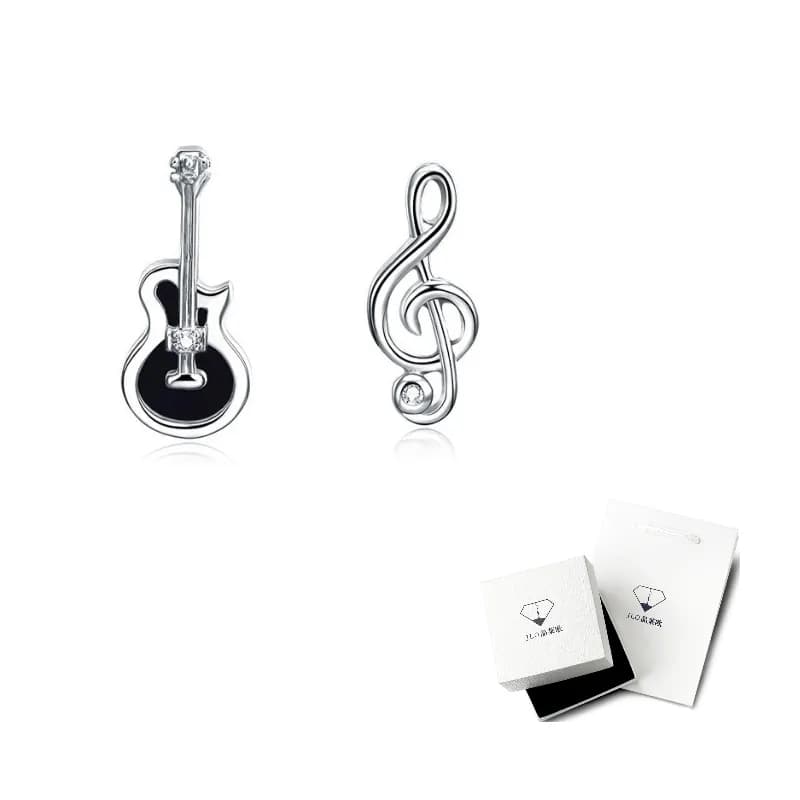 Jingleo Zircon Stud Earrings Guitar note stud earrings silver【925 silver】