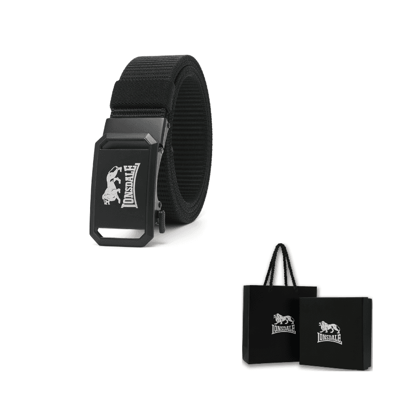 LONSDALE Woven Automatic Buckle Perforated Tactical With Outdoor Features Sports 3.5cm Width Black