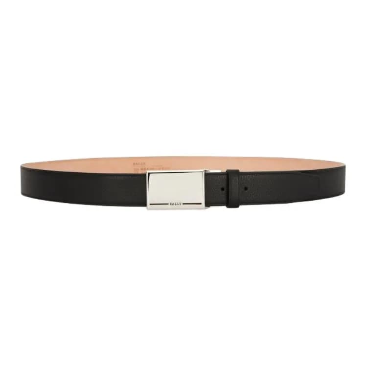 BALLY Letter Logo Smooth Buckle Cow Black Width 3.5CM Black