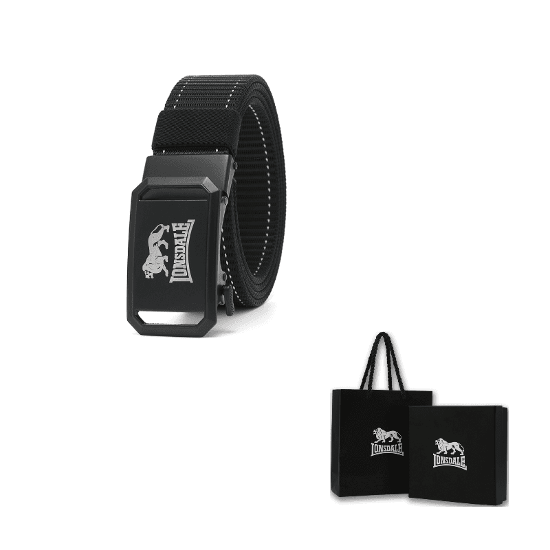 LONSDALE Woven Automatic Buckle Perforated Tactical With Outdoor Features Sports 3.5cm Width Black White
