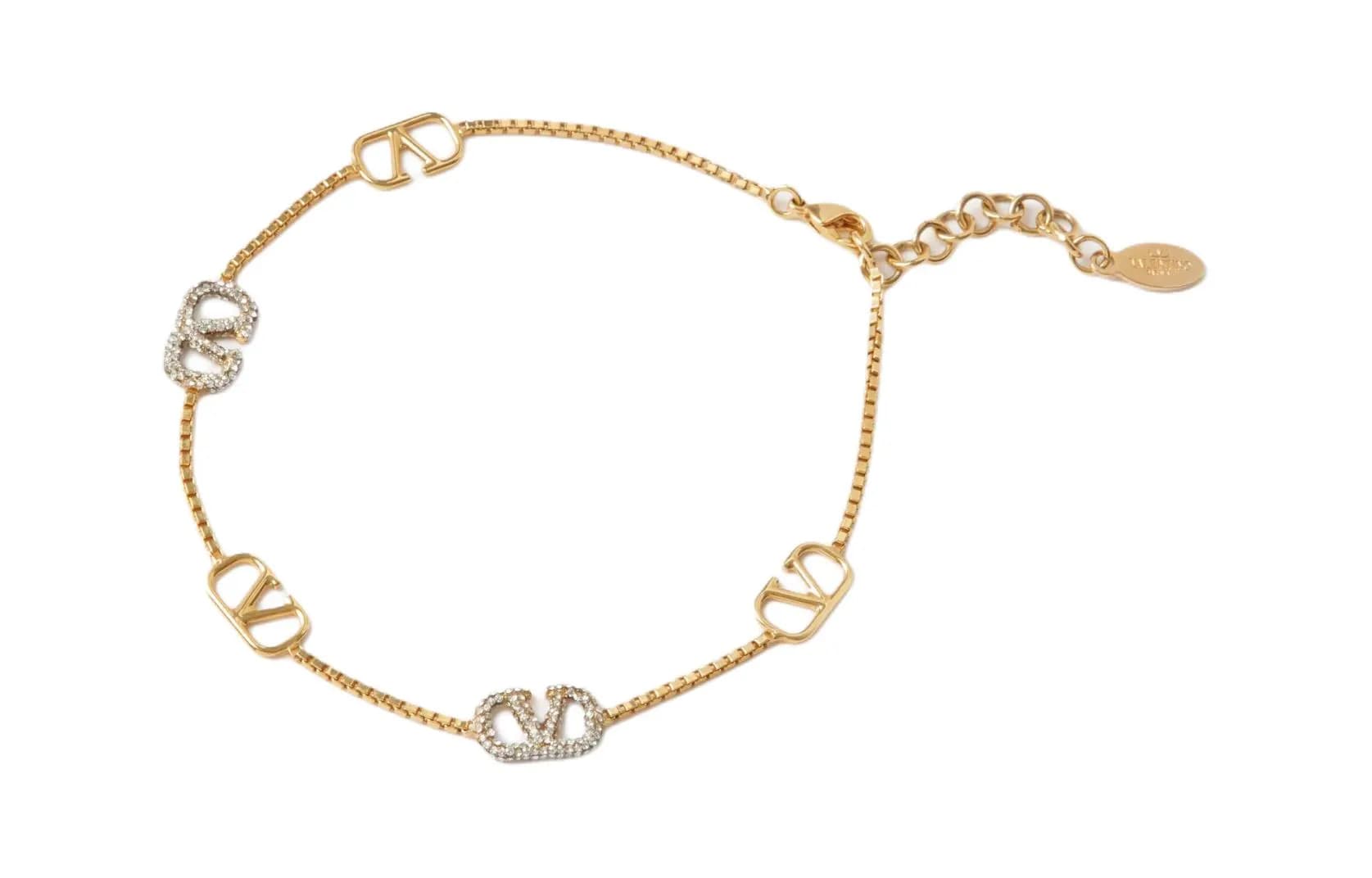 Valentino Metal Crystal Anklets Gold Gold