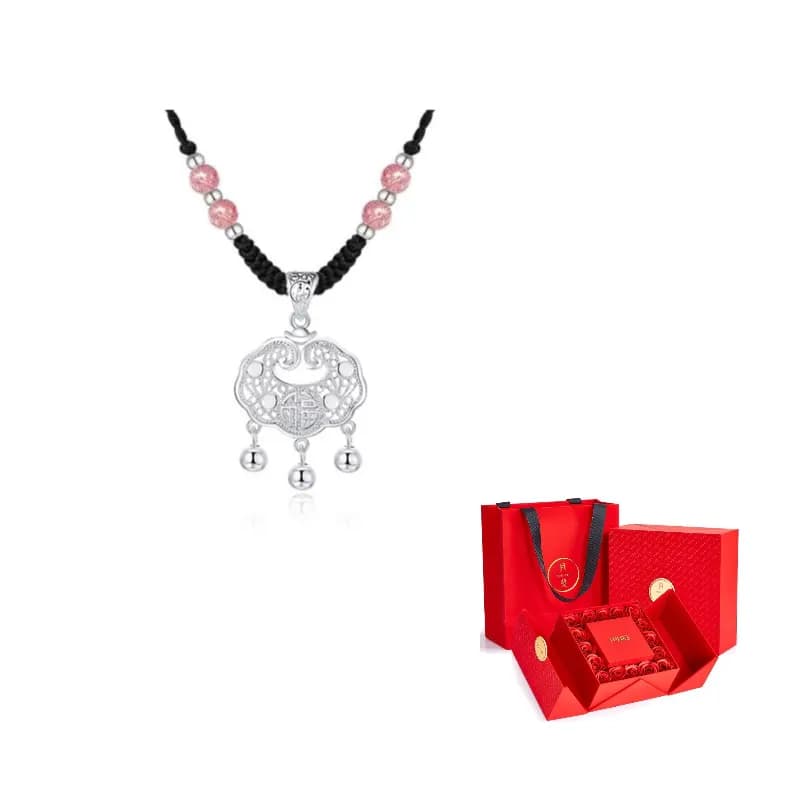 Ping An Fu Lock Necklace [Strawberry Crystal] Style 2
