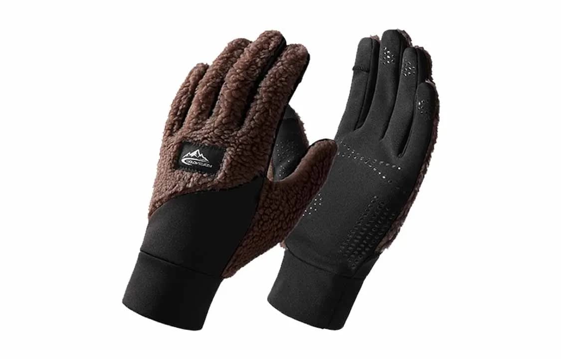 Dark coffee contrast plush cycling gloves