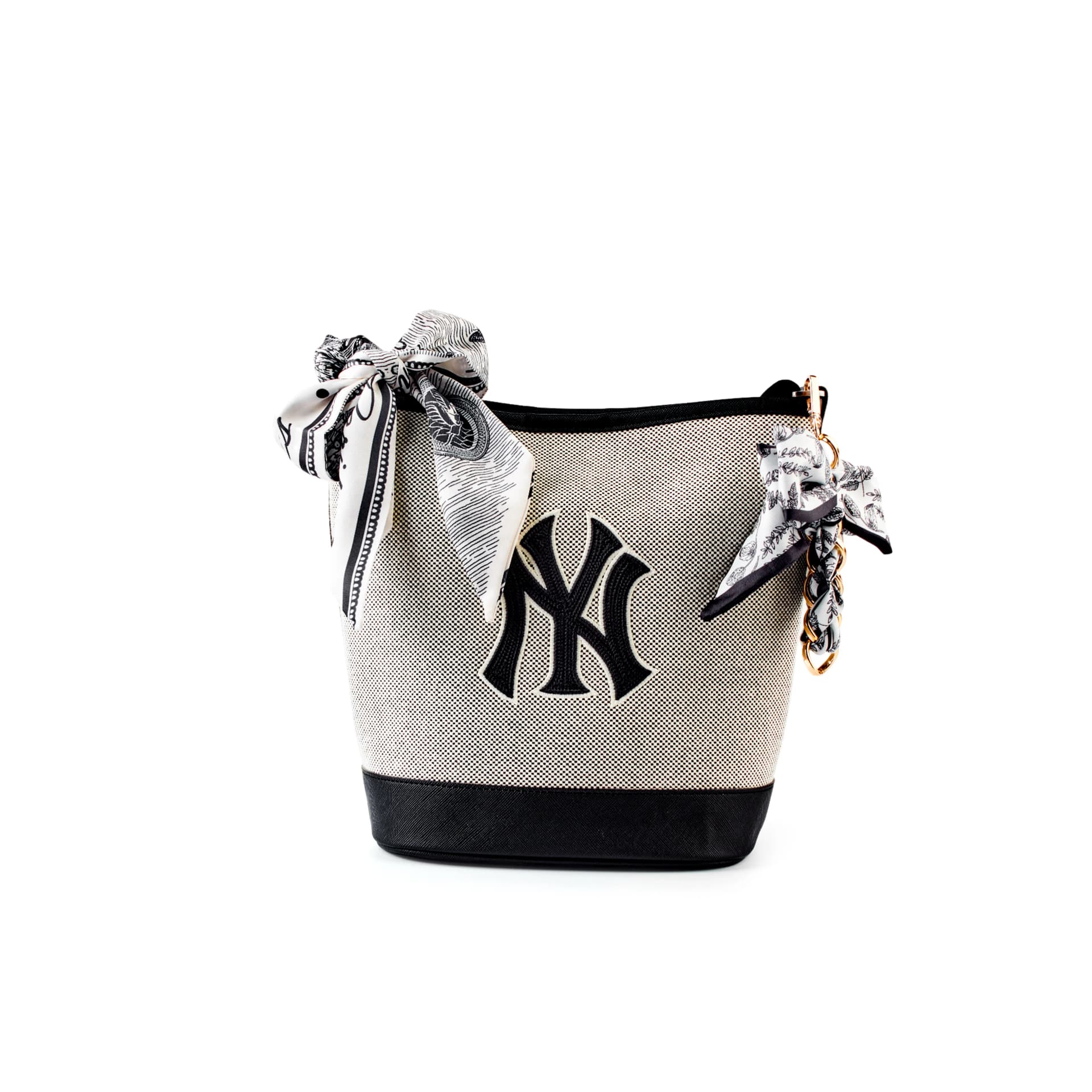 MLB New York Yankees Cotton Bucket Bag, Shoulder Bag Black Gray Black Gray