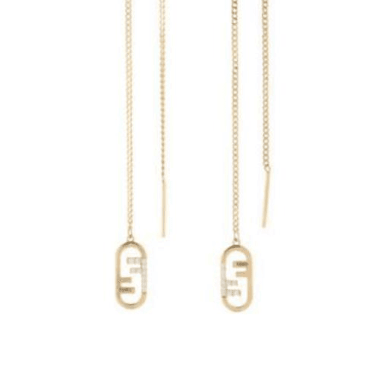 FENDI Bronze Zirconia Metal Crystal Drop Earrings Gold