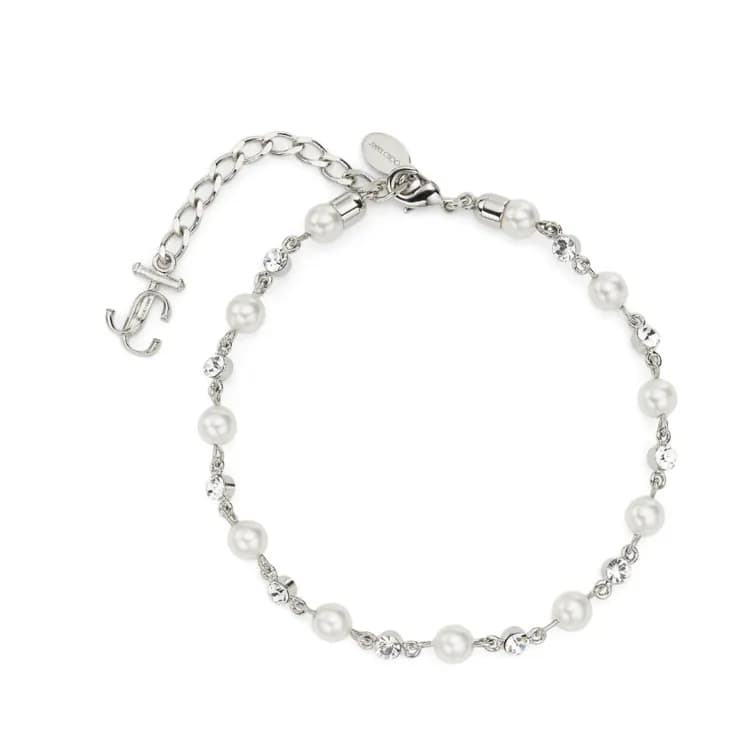 Jimmy Choo Logo charm Pearl detail Anklet Silver