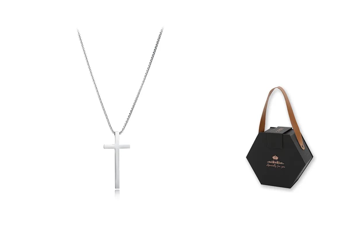 Silver cross necklace + exclusive black and gold gift box