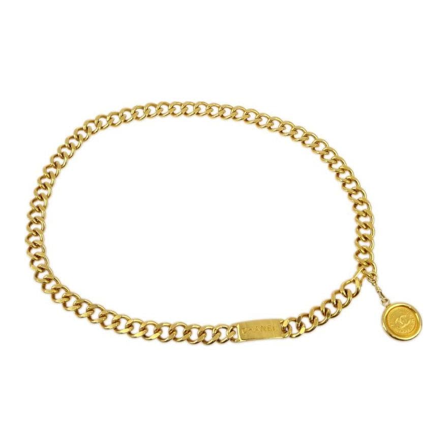 CHANEL Pre Owned 1990 2000s Gold Plated Medallion Chain Belt Gold