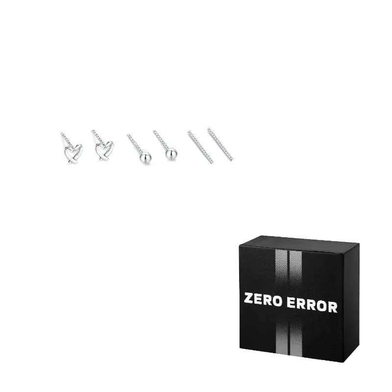 ERROR Sterling Silver Stud Earrings 3 pairs of 11mm ear sticks + 2mm beanie + small heart