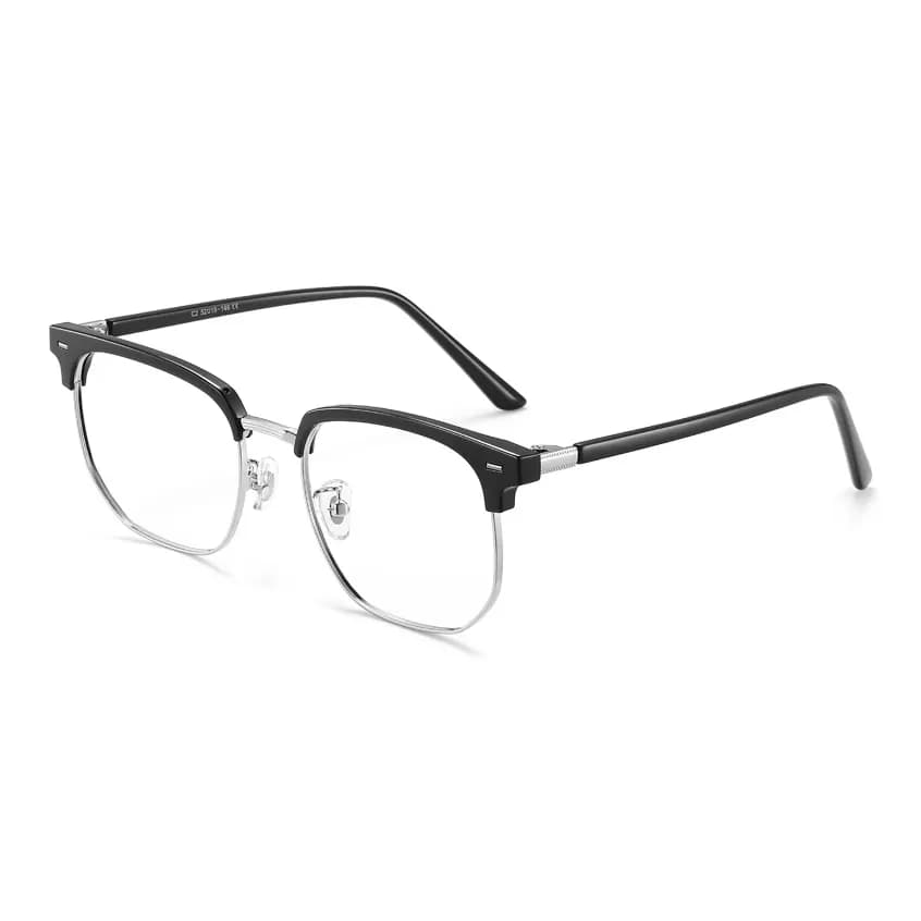 Morakot Alloy TR/Memory Plastic Browline Eyeglass Frames Black Silver Frame