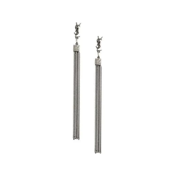 SAINT LAURENT Brass Drop Earrings Silver Silver