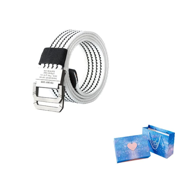 ACUC Double Ring Buckle Korean Style Canvas Belt 3.5cm White Gradient