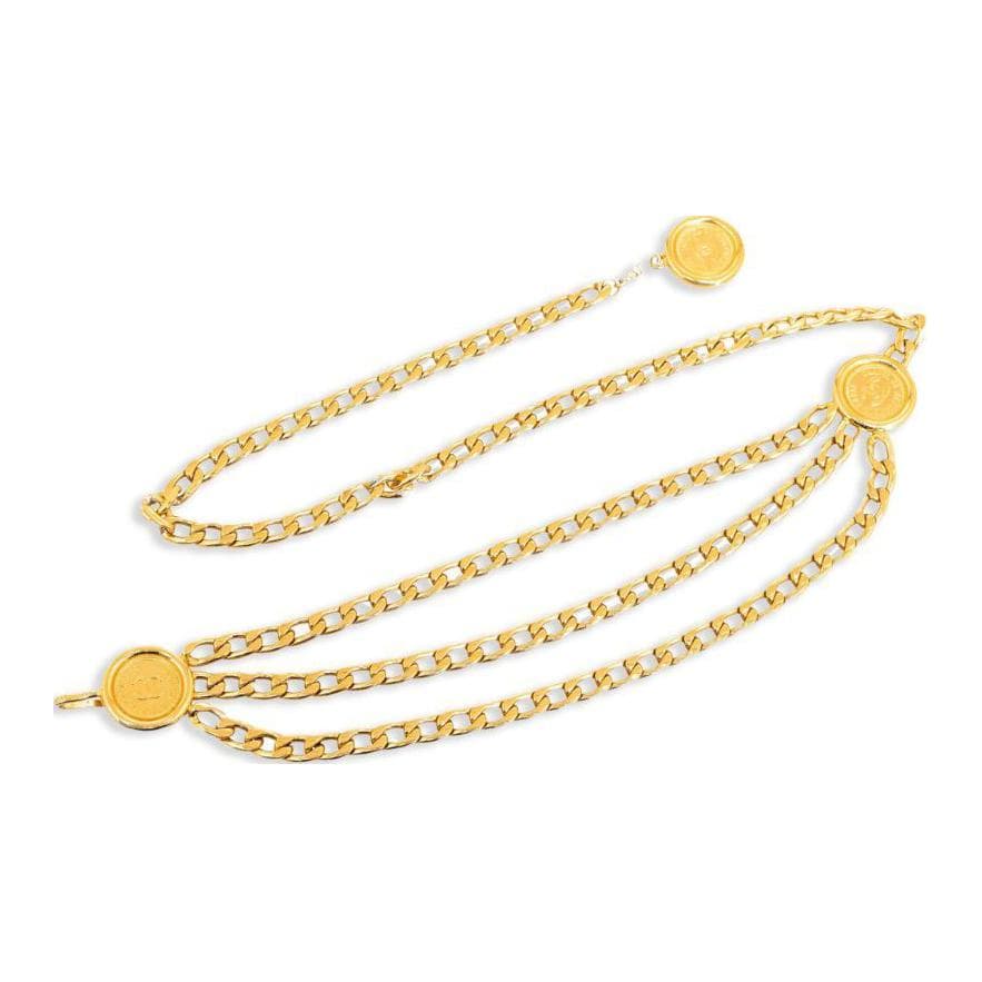 CHANEL Badge Design Metal Waist Chains Gold Width: 3CM