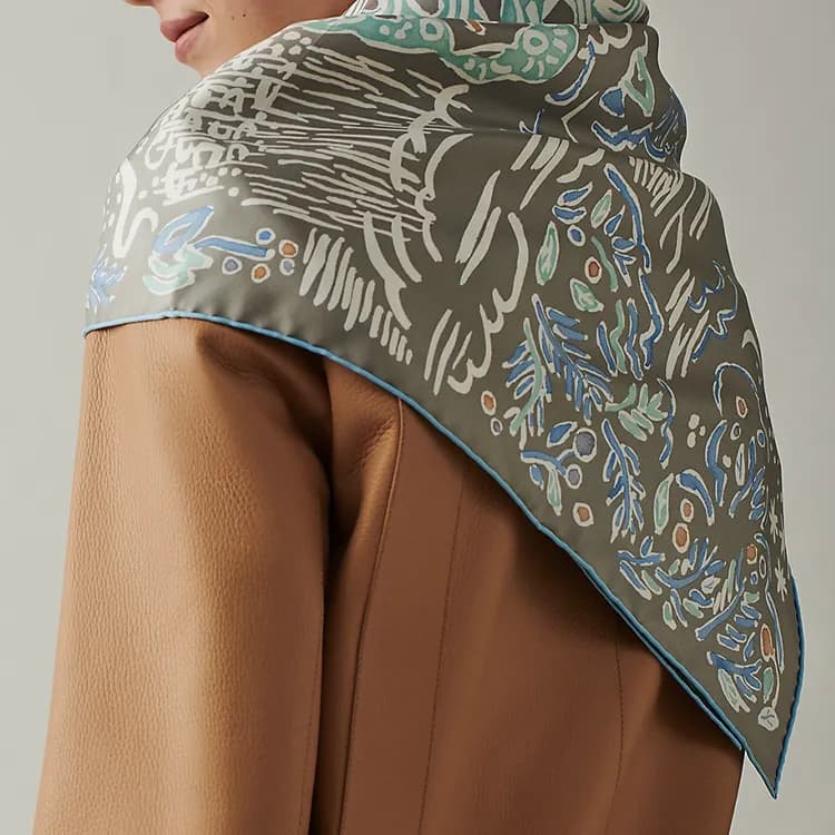 HERMES Silk Light Gray/Light Blue/White