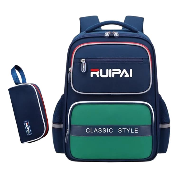 RUIPAI Polyester Backpack Student Backpack Regular Blue/Green Green+Pen Pouch