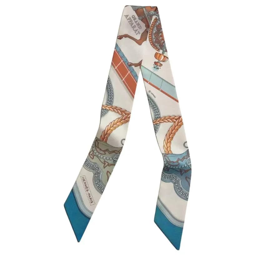 HERMES Silk Silk Blue/Beige/Orange/Light Blue/Red/Pink/Green Light Blue