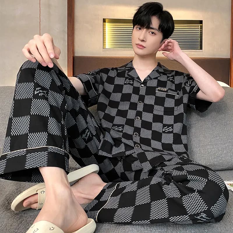 HUANQIU Pajama Set Black Gray