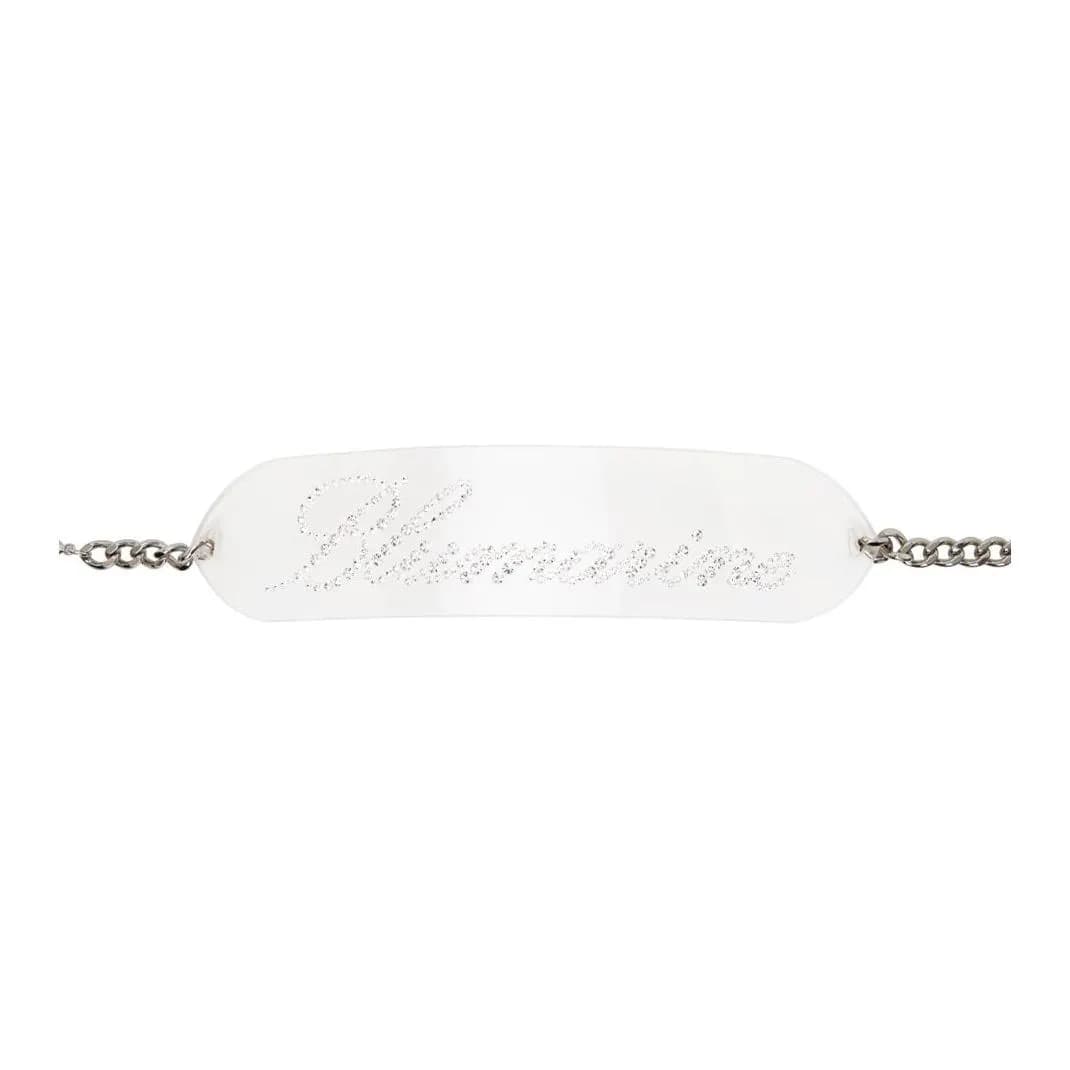 Blumarine Adjustable Lobster Claw Closure Plastic Brass Glass Rhinestone Waist Chains Silver Width 5.5CM Silver