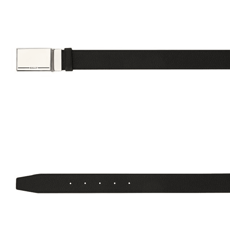 BALLY Letter Logo Smooth Buckle Cow Black Width 3.5CM