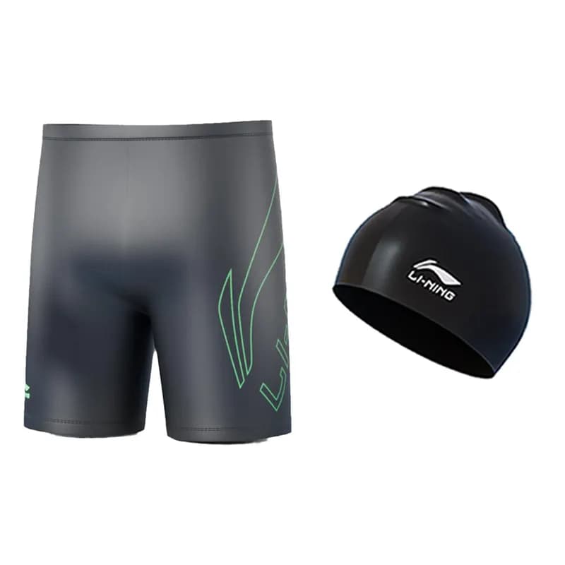 LiNing Sportlife Swimsuit Black Green Set (Swimming Shorts+Swimming Cap)